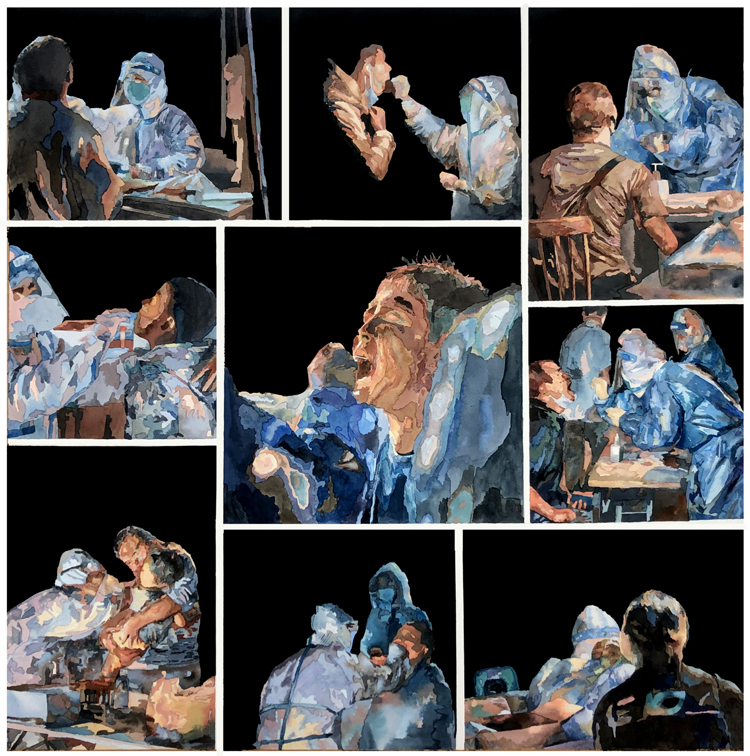 2、税洋洋 《社区防疫》  70#70cm   水彩  指导教师：牛杰.jpg